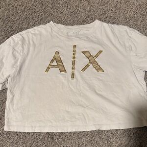 Armani Exchange White Tee with Gold Logo